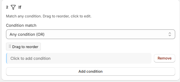 Condition builder — add conditions to filter when the workflow runs