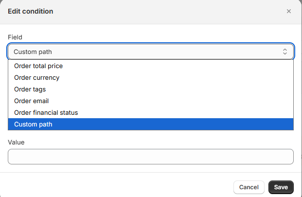 If step — predefined condition dropdown
