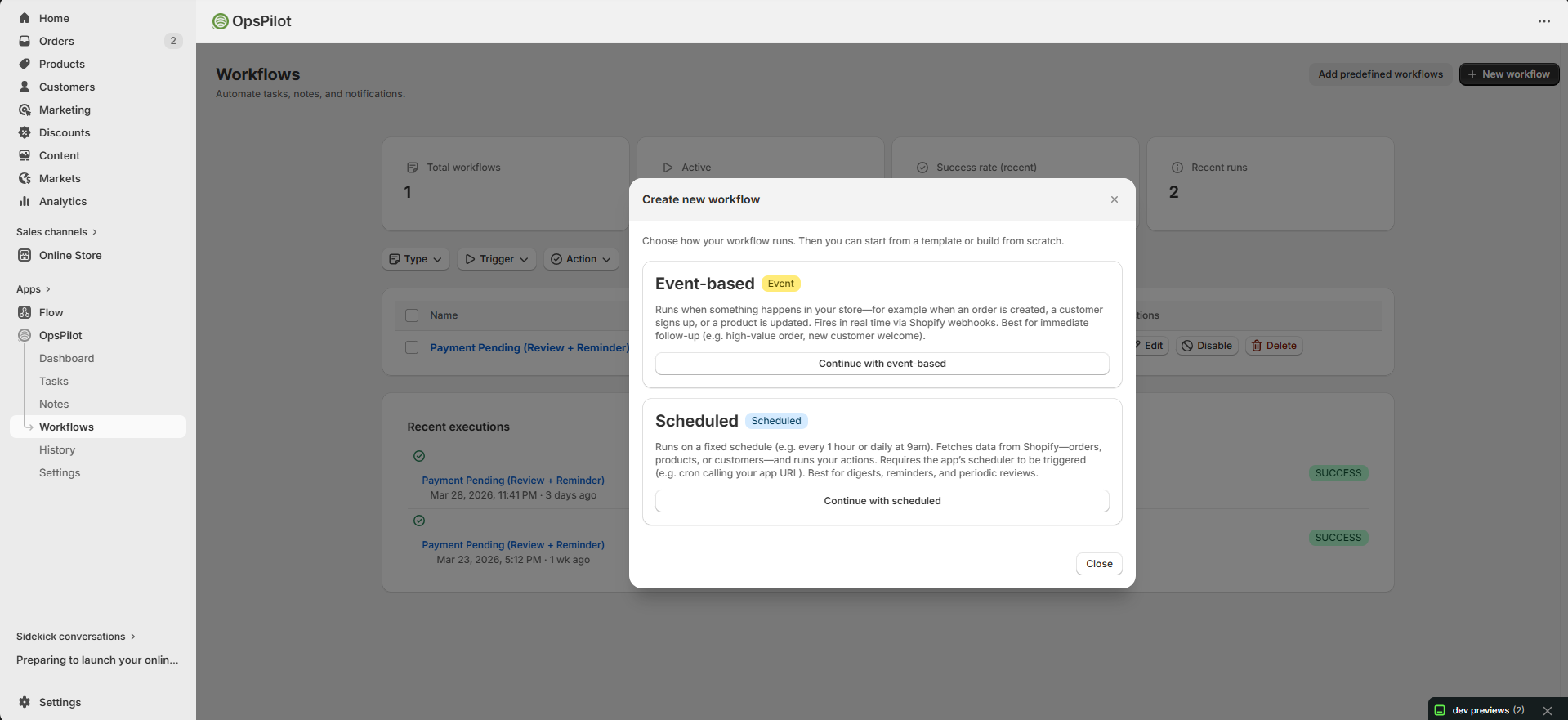 Create new workflow — Event-based or Scheduled